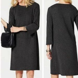 J.Jill Ponte Knit Shift Dress Dark Grey Pinstripe Size Large